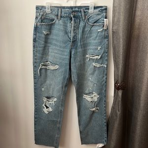 Extra High-Waisted Button-Fly Sky-Hi Straight Ripped Non-Stretch Jeans